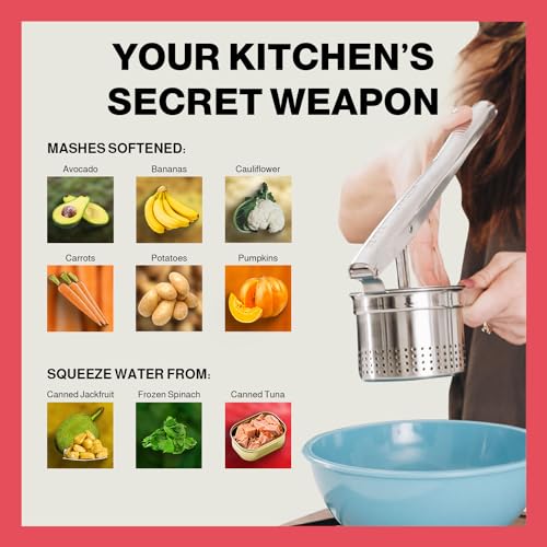Stainless Steel Potato Ricer for Smooth Mashed Potatoes, Multi-Use Kitchen Tool