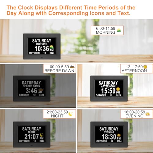 SSINI Digital Calendar Dementia Alarm Clock with Day and Date for