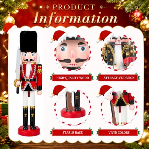 Huwena 4 Pack 12-Inch Red & Black Nutcracker Figurines - Christmas Decor