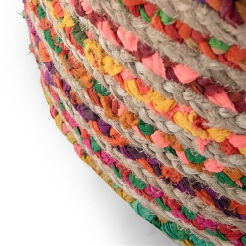 Braided Round Pouf - Multi-Color Jute Cotton Boho Style 20 Inch