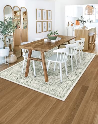 Medallion Sage Washable 5x7 Area Rug - Vintage Tribal Non-Slip Living Room Carpet