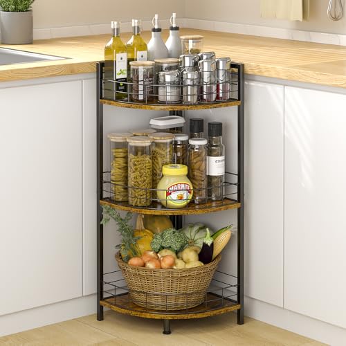DAOUTIME Black 3-Tier Corner Standing Shelf - Triangular Bathroom & Kitchen Organizer