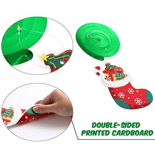 30 Pcs Christmas Swirl Ceiling Hanging Decorations Set Xmas Holiday Snowman Elk Sign Hanging Foil Indoor Decorations for Ceiling Xmas Holiday Party Supplies (Santa Bell Snowman)