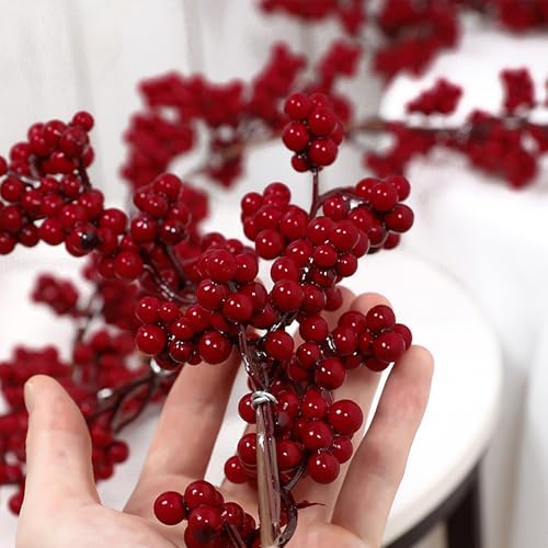Christmas Red Berry Garland, Artificial and Burgundy Garland Decor