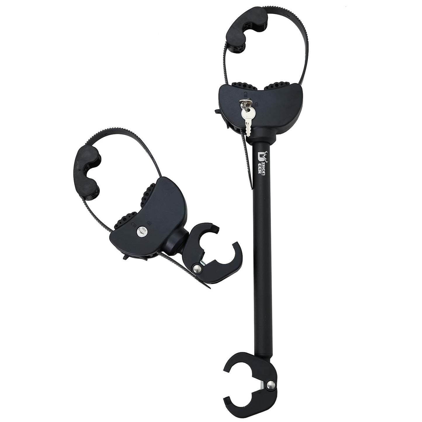 2-Pack Adjustable Lockable Ratchet Straps Frame Holders with Soft Rubber Padding and Keys for E-Bike Carriers and Bike Racks