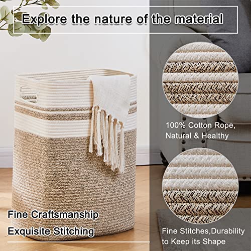 Collapsible Laundry Hamper Basket - Natural Cotton Rope, Large 16.5x13x22 Inches - Yellow Variegated
