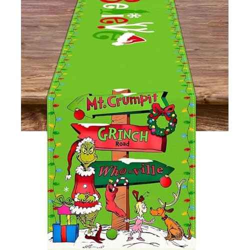 Christmas Table Runner, Linen Christmas Table Runner Merry Christmas Tablecloth Christmas Xmas Winter Holiday Home Kitchen Dining Room Table Decorations 13x72 Inch (Party)