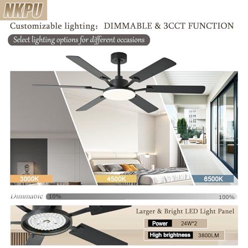 Black 60 Inch Ceiling Fan with Lights and Remote Control - Reversible Blades & Dimmable LED