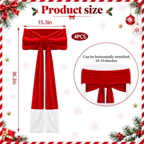 Iceyyyy 4 Pcs Red Velvet Christmas Chair Bow Sashes - Holiday Decor
