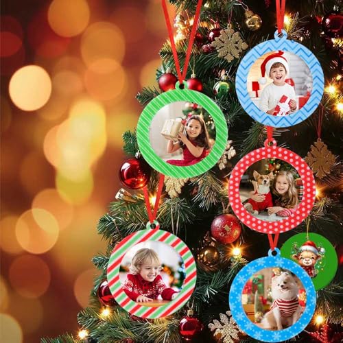 Cakmecwy 40 Pcs Felt Christmas Photo Ornament Frames - Tree Hanging Keepsakes Set (10 Styles, 4 Each, Round 2.7in Outer)