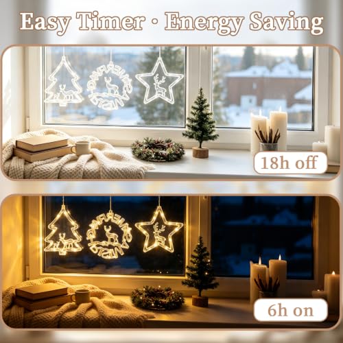 Gooyule Warm White 3-Pack Window Silhouette Lights with 6/18h Timer (Battery Operated) Indoor Xmas