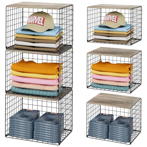 Large Capacity Closet Organizer with Widened Height and Wooden Top Shelf