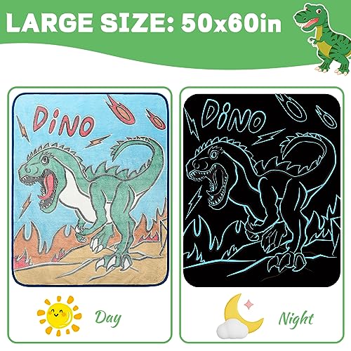 Glow in The Dark Blanket Dinosaur Throw Blanket, Dinosaur Toys Gifts for 1 2 3 4 5 6 7 8 9 10 Year Old Boys Gifts Ideas, Christmas Birthday Gift Toy for Girls Boys Age 6-8, 50'' x 60''