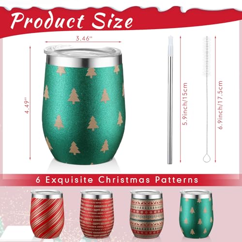 Sliner 4 Pack Christmas Glitter Tumbler Set - Retro Style 12oz Insulated Stainless Steel Holiday Drinkware
