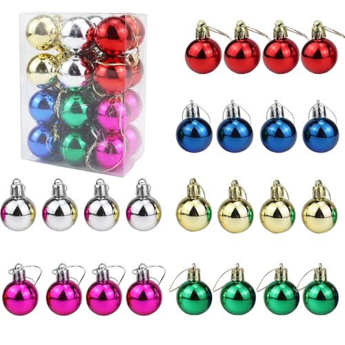 Aacehlh 24Pcs Mini Christmas Ball Ornaments 1.2in Shatterproof Multicolor Hanging Balls for Xmas Tree