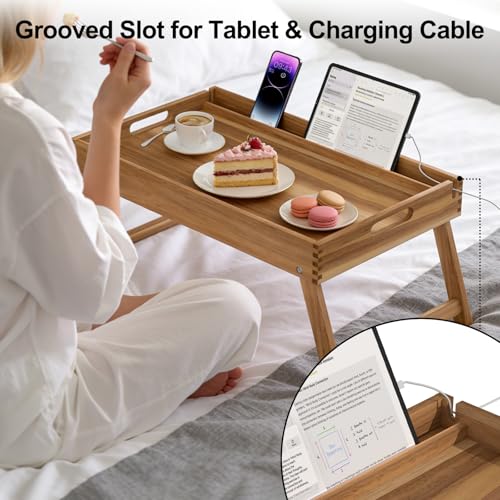 Acacia Wood Folding Bed Tray Table - Extra Large Breakfast in Bed Surface
