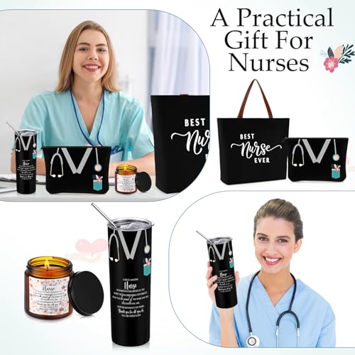 Skylety Nurse Gift Set with 20oz Tumbler – Black, includes Tote & Makeup Bag