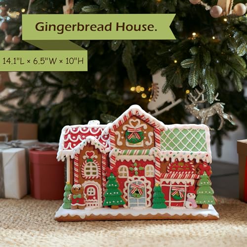 14-Inch Battery-Operated Gingerbread House Decoration with Lights – Handmade Christmas Village