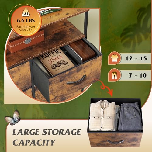 WLIVE Rustic Brown Fabric Dresser with 8 Drawers & Open Shelves - Stable Storage