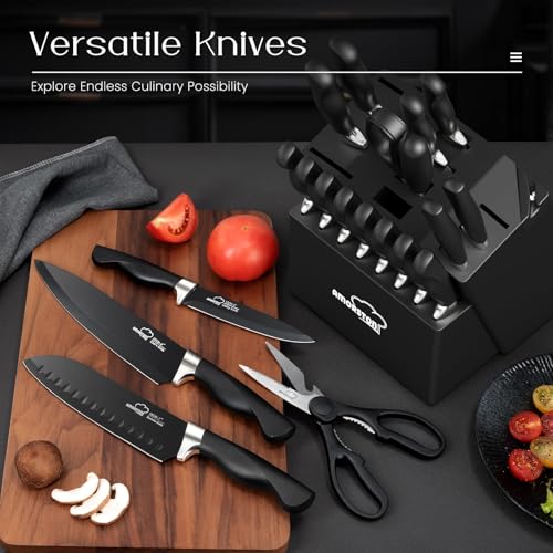 21-Piece Kitchen Knife Set with Block & Sharpener - German Stainless Steel