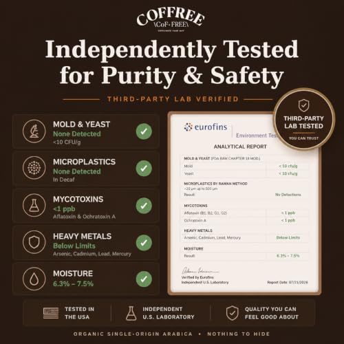 COFFREE Decaf Instant Coffee Packets 24 Count - 0% Caffeine, Light Roast, Arabica, Single Serve Sticks for Travel & Camping