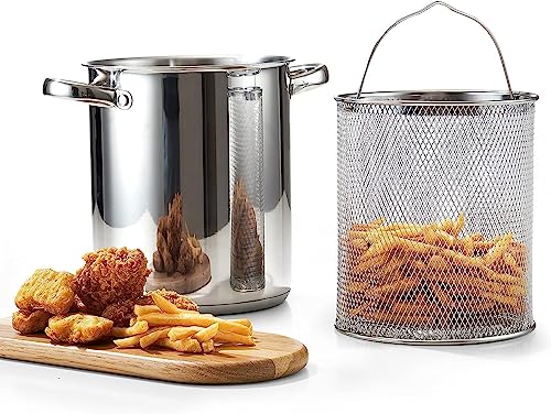4-Quart Stainless Steel Deep Fryer Pot with Mesh Basket & Glass Lid – Cook N Home
