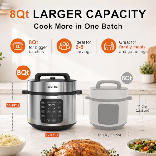 Carori 8Qt Electric Pressure Cooker 9-in-1 Multifunction with Touchscreen - Silver