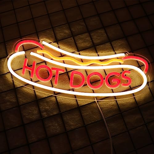 Balanar Hot Dogs Neon Sign for Wall Decor - LED Business Sign for Fast Food Shop, Christmas, Birthday Gift - 16.1x6.3 inches