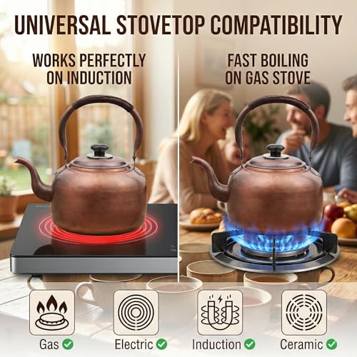 Bronze 3.2 Qt Solid Copper Whistling Kettle with Cool-Touch Handle