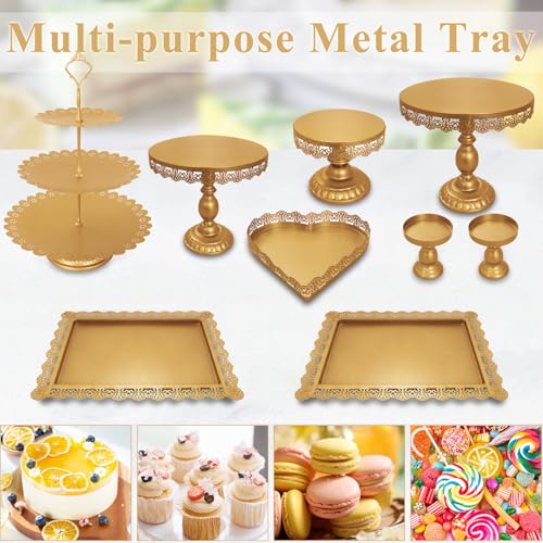 9-Piece Metal Cake Stand Set with Multiple Styles Gold Dessert Display Tower
