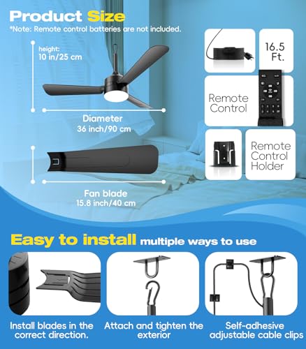 36 inch Plug-in Ceiling Fan Light with Remote Control,gazebo light,3