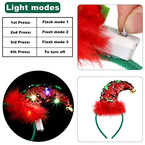 Aneco Christmas Headbands with LED Lights - Reindeer, Santa & Elf Styles, 3 Pack
