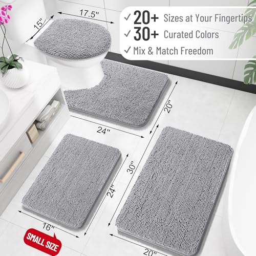 OLANLY Large Bathroom Rug 70x46 Grey Extra Soft Chenille Absorbent Non-Slip Bath Mat