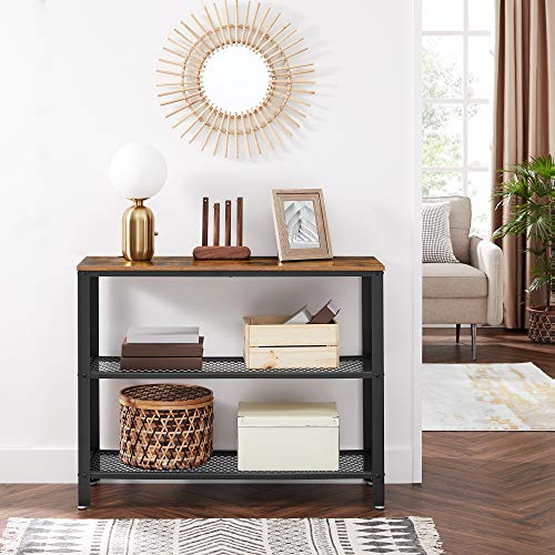 VASAGLE 40 Inch Rustic Brown & Black Industrial Console Table - 3 Tier Narrow Entryway