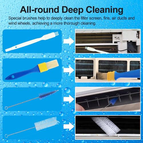 9pcs Air Conditioner Cleaning Kit with Support Rods for Split & Window Units