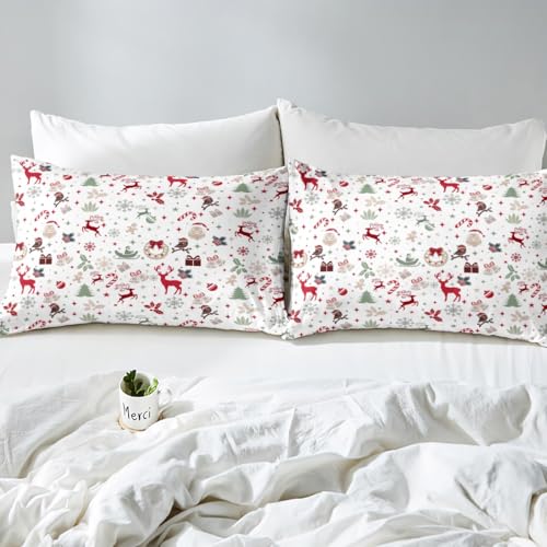 Feelyou Christmas Deer Twin Bed Sheets Set Multicolor Winter Holiday Bedding