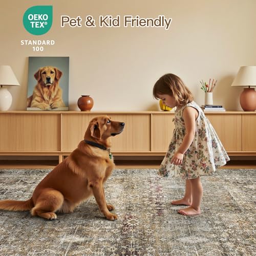 Dark Brown 8x10 Non-Slip Washable Area Rug for Living Room