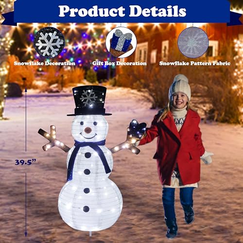 Meetjoyancy Blue White Lighted Snowman Outdoor Christmas Decor Collapsible Yard Inflatable with Gift Box