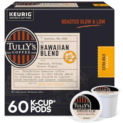 Tully's Coffee Hawaiian Blend Keurig K-Cup Pods 60 Count (6 Packs of 10) Medium Roast