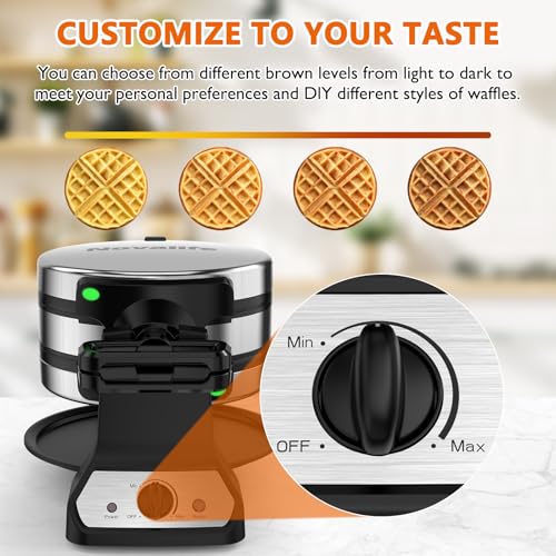 Silver Double Belgian Waffle Maker 1400W Flip Rotating Nonstick Plates