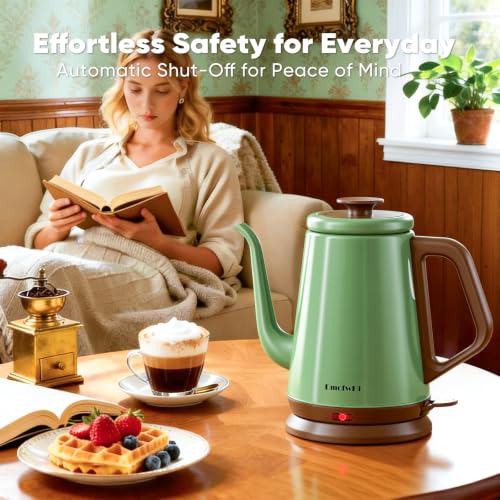 DmofwHi Green 1.0L Stainless Steel Electric Gooseneck Kettle for Pour Over Coffee & Tea