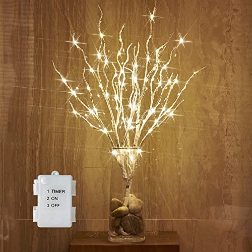 BAOLITVINE White Birch Lighted Branches with Timer 18 Inch for Holiday & Home Decor
