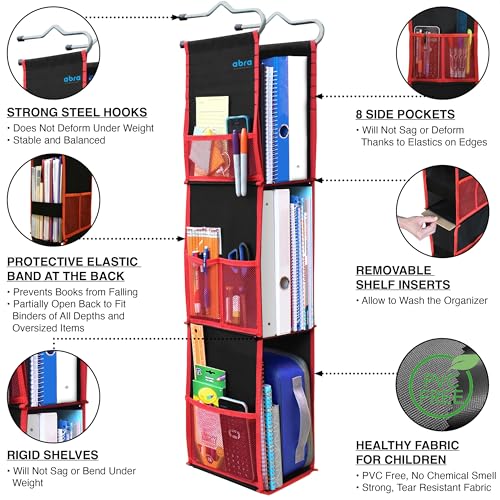 Adjustable Locker Organizer Shelf for School Gym Work Black Red