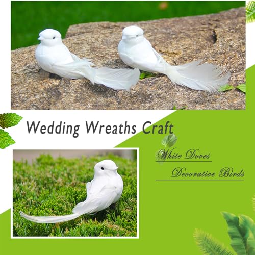 LWINGFLYER 2pcs Clip On White Doves Decorative Birds Artificial Simulation Foam Feathered Bird Pigeons Ornament for Wedding Wreaths Craft Christmas Tree Decorations