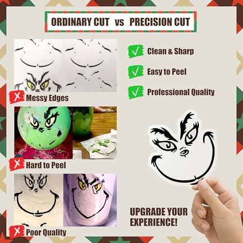 48PCS Christmas Decorations Stickers for Ornaments, Waterproof Vinyl DIY Face Decals for Home Project, Party Supplies