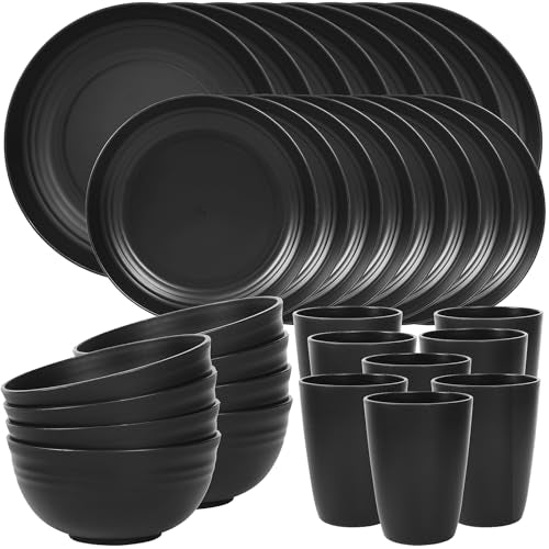 Black 32-Piece Dinnerware Set for 8 - Plates, Bowls, Cups, Service