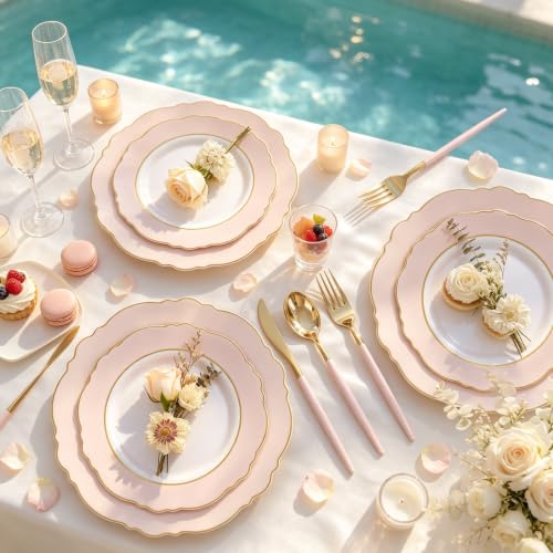 Pink Baroque Disposable Plates Set - Large & Small for Baby Shower Wedding Party