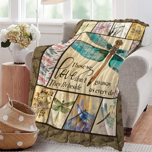 60x80 Dragonfly Print Memorial Throw Blanket Cozy Plush Gift for Couch Sofa Bed