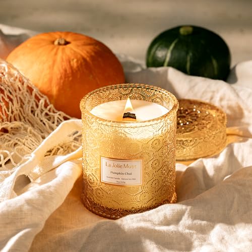 LA JOLIE MUSE Pumpkin Chai Scented Candle - 19 oz Natural Soy Wax, Cozy Fall Home Fragrance