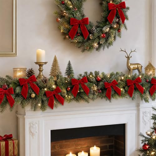 CuriNaut 24 Pcs Red Velvet Christmas Bows 4.7x4.7 in - Red / 4.7" x 4.7"